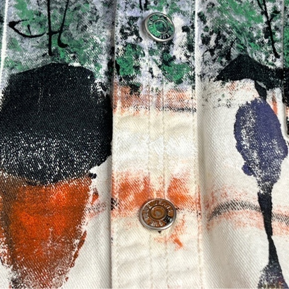 Marguerita Oversized Hand Painted Off White Denim Shacket Top Size M‎ - Picture 9 of 15